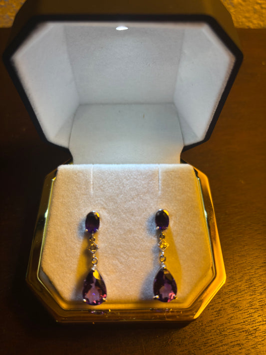 Natural 5.58 CTW African amethyst tear drop earrings