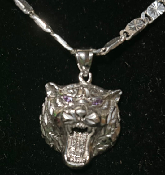 Custom White tiger 925 SOLID sterling silver pendant purple amethyst